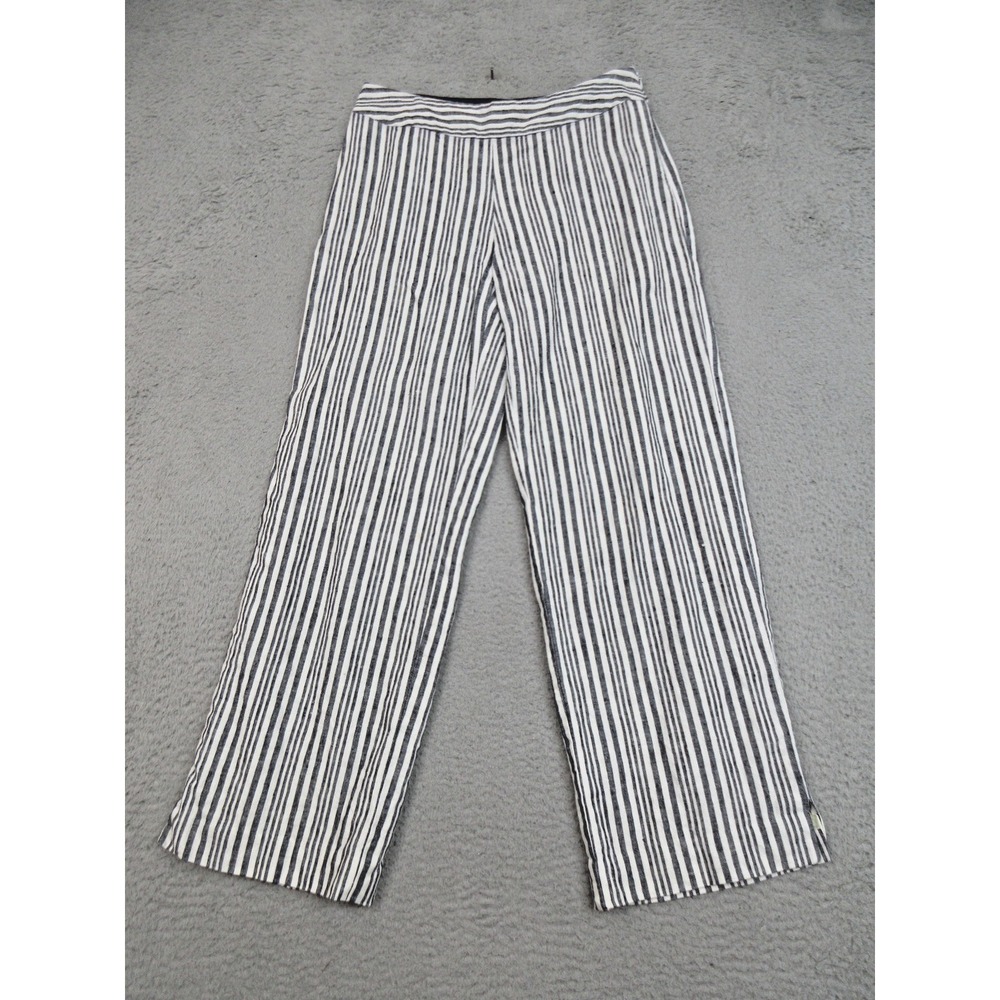 Carole Little Linen Wide Leg Pants‎ Womens 4 White Navy Stripe Beachy Coastal